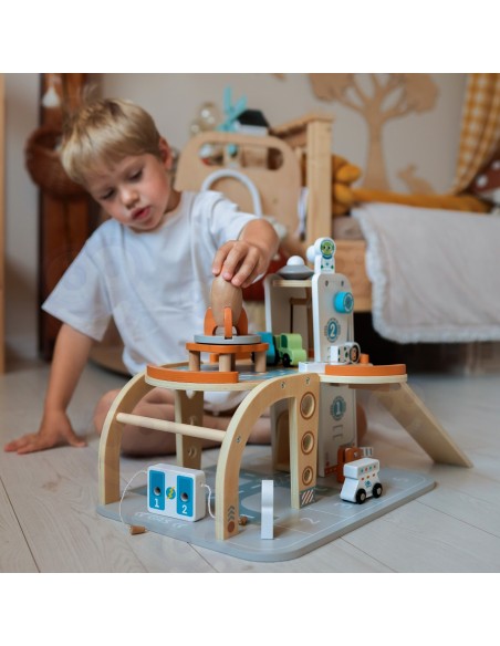 TOOKY TOY medinė kosminė automobilių stovėjimo aikštelė - kosminė stotis vaikams
