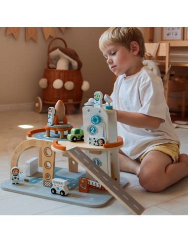 TOOKY TOY medinė kosminė automobilių stovėjimo aikštelė - kosminė stotis vaikams