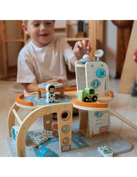 TOOKY TOY medinė kosminė automobilių stovėjimo aikštelė - kosminė stotis vaikams