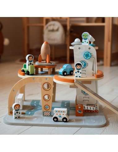 TOOKY TOY medinė kosminė automobilių stovėjimo aikštelė - kosminė stotis vaikams