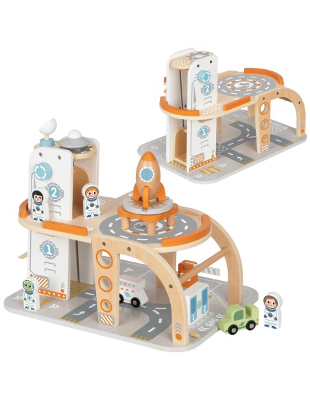 TOOKY TOY medinė kosminė automobilių stovėjimo aikštelė - kosminė stotis vaikams