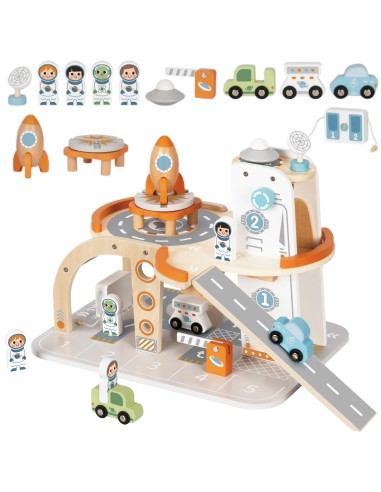 TOOKY TOY Wooden Space Parking - Space Station for Children