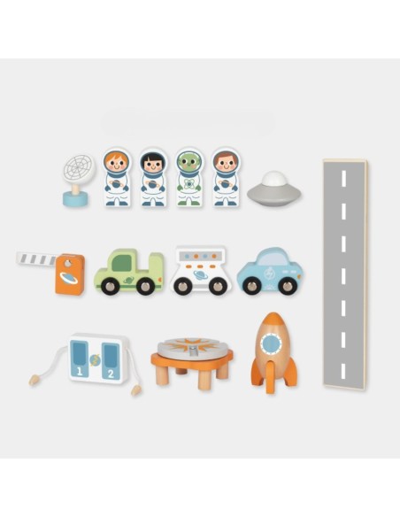 TOOKY TOY medinė kosminė automobilių stovėjimo aikštelė - kosminė stotis vaikams