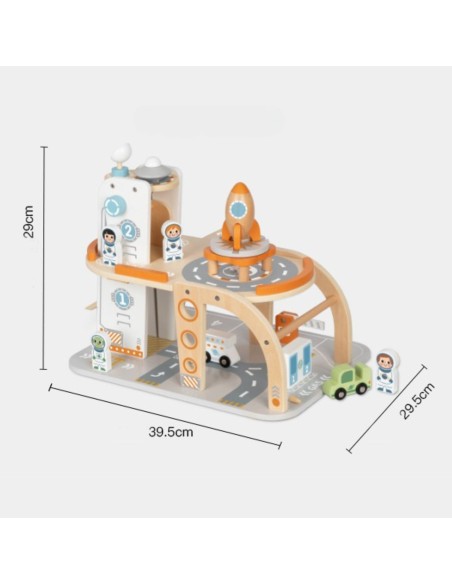 TOOKY TOY Drewniany Kosmiczny Parking - Stacja Kosmiczna dla Dzieci