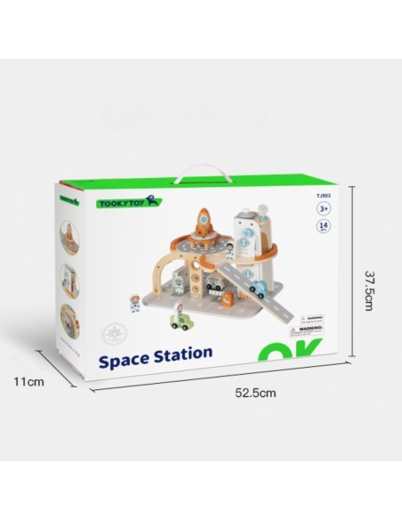 TOOKY TOY medinė kosminė automobilių stovėjimo aikštelė - kosminė stotis vaikams