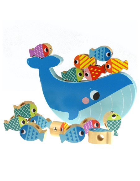 TOOKY TOY Wooden Game Whale and Fish 4 in 1 - Fun for Children
