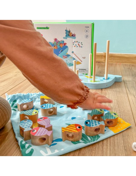 Geschicklichkeitsspiel Wal und Fische 4 in 1 TOOKY TOY – Holzspiel