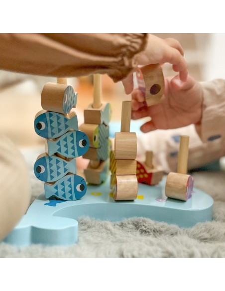 Geschicklichkeitsspiel Wal und Fische 4 in 1 TOOKY TOY – Holzspiel