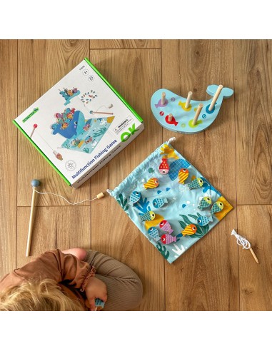 Gra Zręcznościowa Wieloryb i Rybki 4w1 TOOKY TOY - Drewniana Zabawa