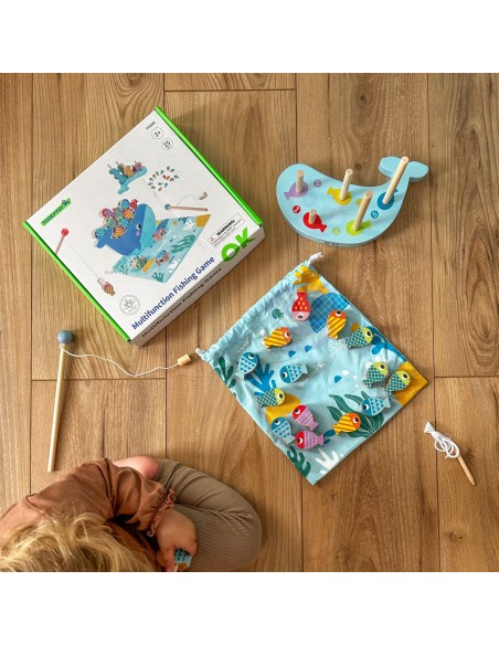 Geschicklichkeitsspiel Wal und Fische 4 in 1 TOOKY TOY – Holzspiel