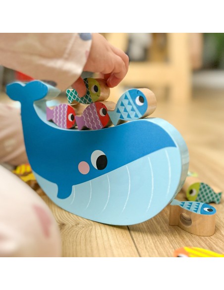 TOOKY TOY Wooden Game Whale and Fish 4 in 1 - Fun for Children