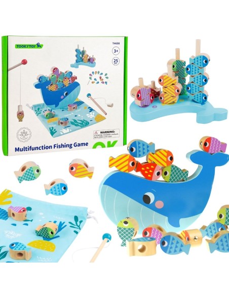 Geschicklichkeitsspiel Wal und Fische 4 in 1 TOOKY TOY – Holzspiel