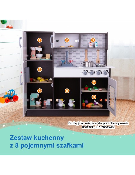 Medinė virtuvė moderni su Tooky Toy priedais - žaidimas namuose
