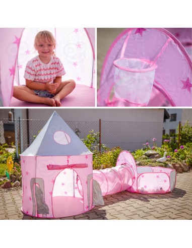 WOOPIE 3in1 palapinė „Princesečių rūmai“ XXL su tuneliais ir baseinu
