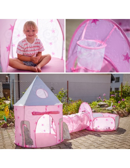 WOOPIE 3in1 palapinė „Princesečių rūmai“ XXL su tuneliais ir baseinu