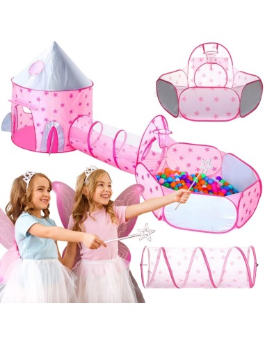WOOPIE 3in1 palapinė „Princesečių rūmai“ XXL su tuneliais ir baseinu