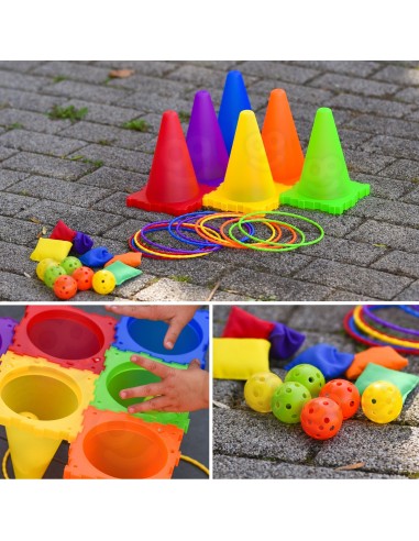 WOOPIE Gartenspiel-Set 3in1 – 30 Teile Zielwerfen & Pylonen