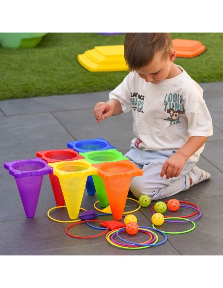 WOOPIE Gartenspiel-Set 3in1 – 30 Teile Zielwerfen & Pylonen