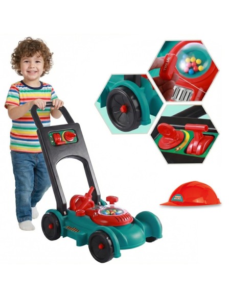 WOOPIE Children's Lawn Mower with Sound + Helmet and Canister