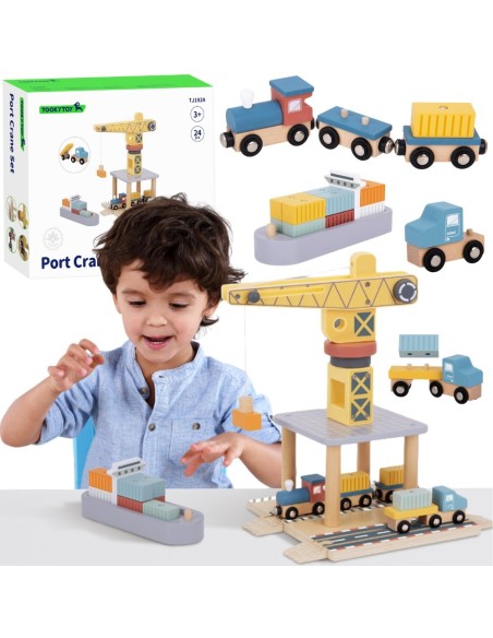 TOOKY TOY Wooden Port Crane - Play Set for Children