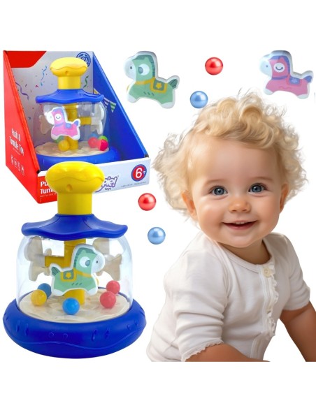 WOOPIE BABY Colorful Horses Blue Spinning Top Carousel with Balls
