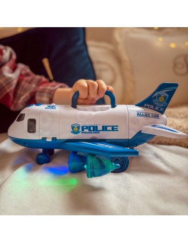 Großes Polizeiflugzeug-Transporter mit Autos und Geräuschen – WOOPIE