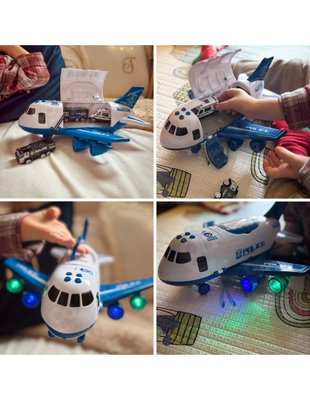 Duży Samolot Transporter Policyjny z Autkami i Dźwiękami - WOOPIE