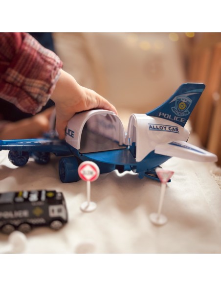 Duży Samolot Transporter Policyjny z Autkami i Dźwiękami - WOOPIE