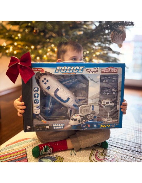 Duży Samolot Transporter Policyjny z Autkami i Dźwiękami - WOOPIE