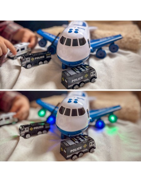 Duży Samolot Transporter Policyjny z Autkami i Dźwiękami - WOOPIE