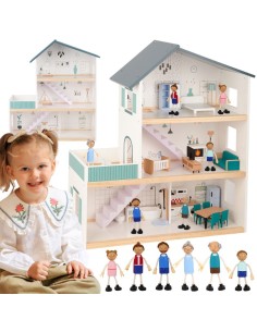 Didelis medinis namelis lėlėms TOOKY TOY su figūrėlėmis FSC