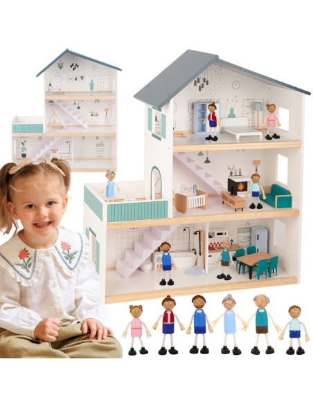 TOOKY TOY Large Wooden Dollhouse with FSC Figures
