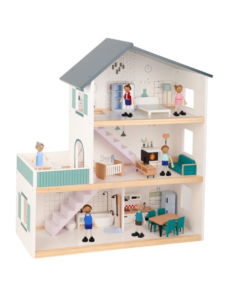 TOOKY TOY Large Wooden Dollhouse with FSC Figures