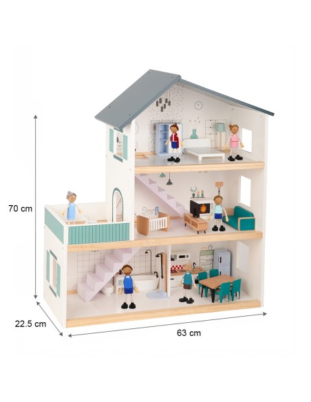 Großes Holz-Puppenhaus TOOKY TOY mit Figuren FSC