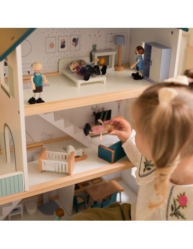 Didelis medinis namelis lėlėms TOOKY TOY su figūrėlėmis FSC