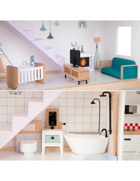 Großes Holz-Puppenhaus TOOKY TOY mit Figuren FSC