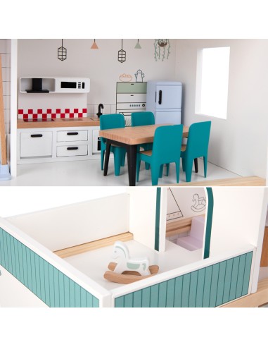 TOOKY TOY Large Wooden Dollhouse with FSC Figures