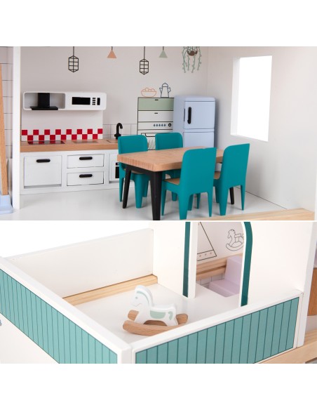 TOOKY TOY Large Wooden Dollhouse with FSC Figures