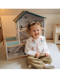 TOOKY TOY Large Wooden Dollhouse with FSC Figures 2