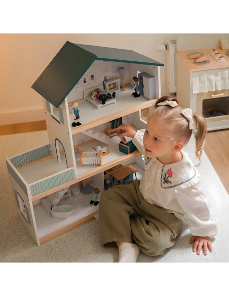 TOOKY TOY Large Wooden Dollhouse with FSC Figures