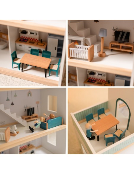 TOOKY TOY Large Wooden Dollhouse with FSC Figures