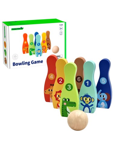 TOOKY TOY Wooden Bowling for Children 6 pcs + Ball