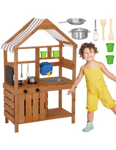 WOOPIE Wooden Mud Garden Kitchen - Water Tap and Roof