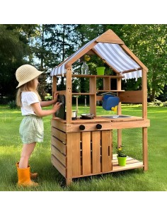 Drewniana Kuchnia Błotna Ogrodowa WOOPIE - Kran z Wodą i Daszek 2