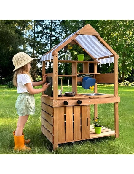 WOOPIE Wooden Mud Garden Kitchen - Water Tap and Roof