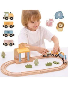PolarB Holz-Eisenbahn-Set 30-tlg. mit Sound für Kinder! - Viga