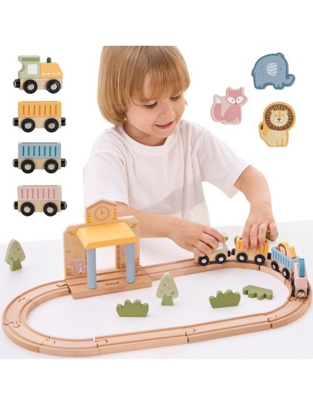 PolarB Holz-Eisenbahn-Set 30-tlg. mit Sound für Kinder! - Viga