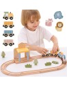 PolarB Wooden Train Set 30 Pieces with Sound for Kids! - Viga