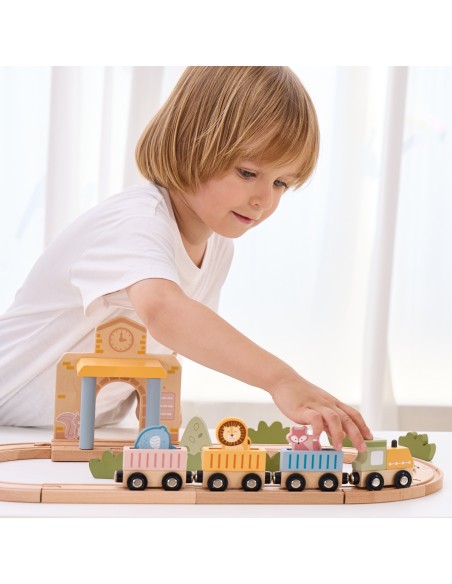 PolarB Holz-Eisenbahn-Set 30-tlg. mit Sound für Kinder! - Viga