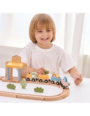 PolarB Holz-Eisenbahn-Set 30-tlg. mit Sound für Kinder! - Viga